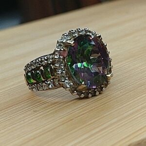 Stratify mystic topaz cz halo ring sterling silver 925 gold plated jtv ring